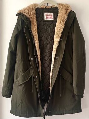 Levi's Dark Olive Parka with Faux Fur Trim